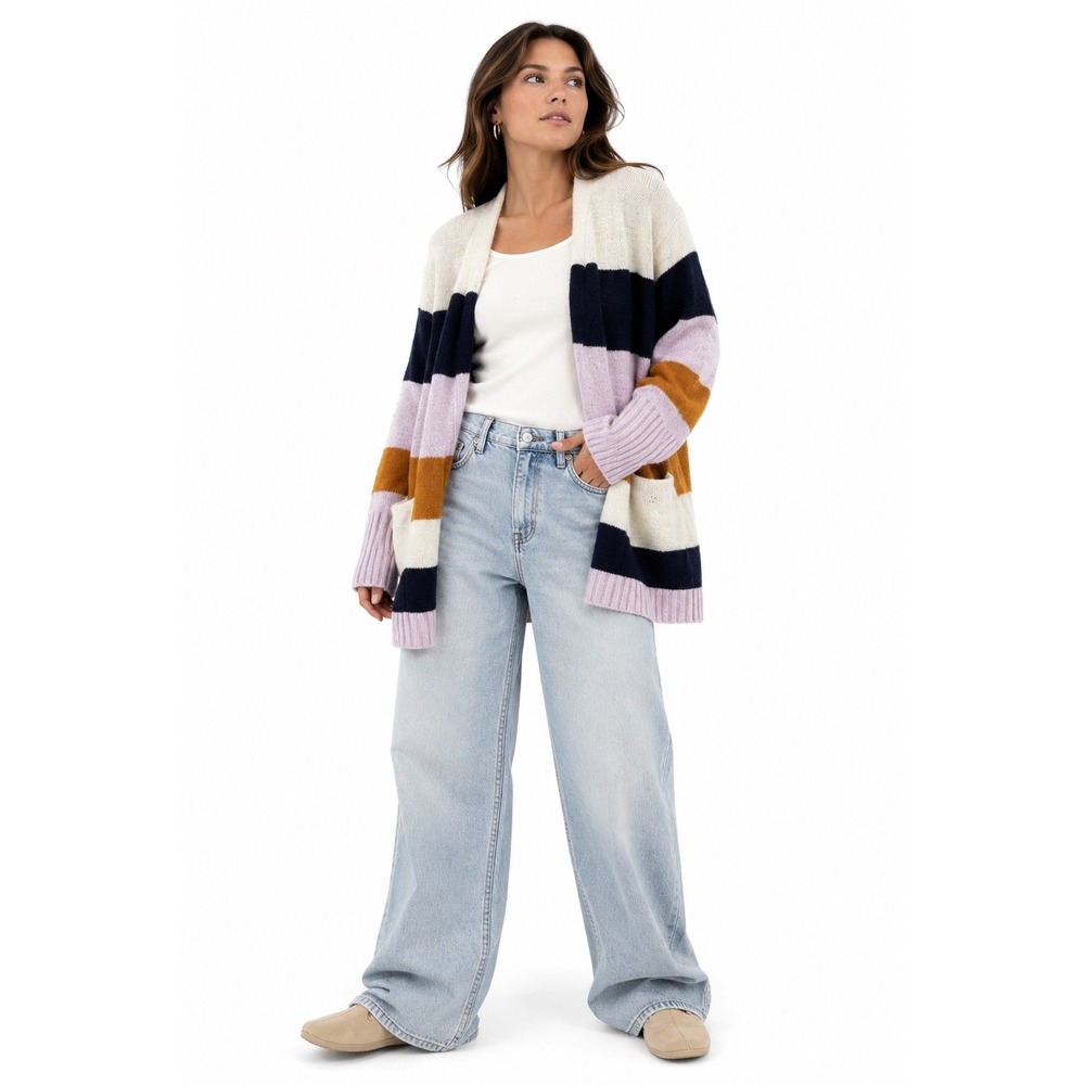 Caslon Open Front Cardigan Women 1X Multicolor‎ Striped Wool Mohair Blend Boho